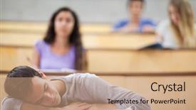  Presentation with amphitheater - PPT layouts with student sleeping during a lecture background and a coral colored foreground