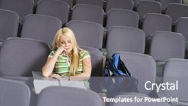  Presentation with lecture hall - Slide deck with student sleeping in lecture hall background and a gray colored foreground