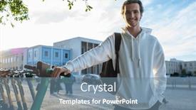  Presentation with environmentally friendly - Presentation design enhanced with student-smiling-while-holding-onto background and a seafoam green colored foreground