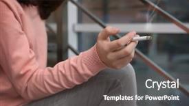  Presentation with teenage girl - PPT theme enhanced with student smoking - teenage girl holding cigarette closeup background and a dark gray colored foreground