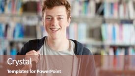  Presentation with college student money - Amazing presentation design having student standing in college library backdrop and a violet colored foreground