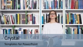  Presentation with music school - Presentation design enhanced with student study in school library background and a  colored foreground