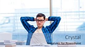  Presentation with library - Cool new theme with student-studying-in-the-empty backdrop and a light blue colored foreground