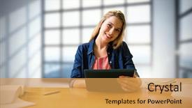  Presentation with windows - Cool new PPT layouts with large windows showing city backdrop and a yellow colored foreground