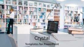  Presentation with university library - PPT layouts enhanced with student studying in university library background and a light gray colored foreground