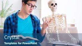 Presentation with skeleton - Beautiful slide deck featuring student studying with skeleton preparing for exams backdrop and a ocean colored foreground