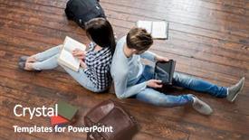  Presentation with student support - Amazing slide set having student support - girl reading a book backdrop and a tawny brown colored foreground
