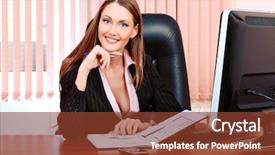  Presentation with student support - Slide set featuring student support services - beautiful business woman is working background and a tawny brown colored foreground