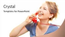  Presentation with student support - Audience pleasing slides consisting of student support services - happy young woman is phoning backdrop and a  colored foreground