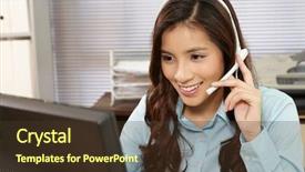  Presentation with customer service - Beautiful presentation theme featuring student support services - young female customer service operator backdrop and a tawny brown colored foreground