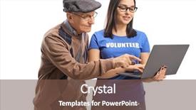  Presentation with elderly care helping hands - Presentation design featuring student support services - young female volunteer helping background and a tawny brown colored foreground