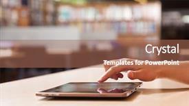  Presentation with library - Theme featuring student technology - hand typing on tablet pc background and a coral colored foreground