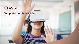  Presentation with school technology - Cool new PPT theme with student technology - schoolgirl using virtual reality headset backdrop and a lemonade colored foreground