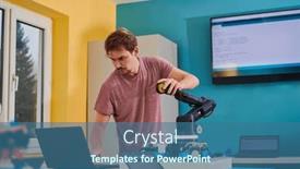  Presentation with robotic arm - Presentation theme enhanced with student-testing-his-new-invention background and a ocean colored foreground