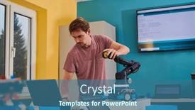  Presentation with robotic arm - Slide deck having student-testing-his-new-invention background and a ocean colored foreground