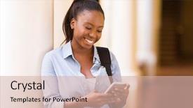  Presentation with university - Presentation theme consisting of student texting on smart phone background and a soft green colored foreground