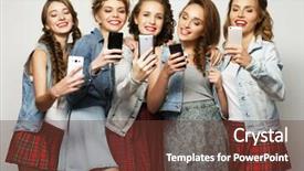  Presentation with smartphones - Presentation with student transfer - group of young women looking background and a tawny brown colored foreground