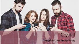  Presentation with smartphones - Slide deck having student transfer - technology and internet concept group background and a coral colored foreground