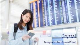 Presentation with transfer - Audience pleasing slide set consisting of student transfer - woman checking the fight number backdrop and a sky blue colored foreground
