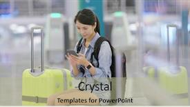  Presentation with mobile phone in woman hand - Slides consisting of student transfer - woman using mobile phone background and a  colored foreground