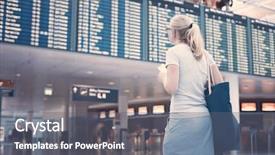  Presentation with airport timetable - Cool new theme with student transfer - young blonde woman with tickets backdrop and a gray colored foreground
