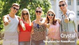  Presentation with friendship - Presentation theme enhanced with students travelling - friendship leisure summer gesture background and a coral colored foreground