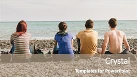  Presentation with welcome back friend - Cool new theme with students travelling - group of friends sit near backdrop and a coral colored foreground