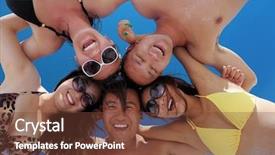  Presentation with white sand - Cool new theme with students travelling - group of happy young people backdrop and a tawny brown colored foreground