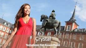  Presentation with tourist - Cool new slides with madrid woman tourist walking backdrop and a coral colored foreground