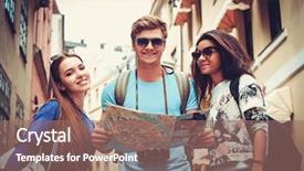  Presentation with old map - Beautiful PPT theme featuring multi ethnic friends tourists backdrop and a  colored foreground