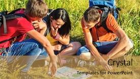  Presentation with map - Beautiful slides featuring watch student - three teenage hikers watching backdrop and a yellow colored foreground