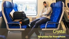  Presentation with luggage - Beautiful PPT theme featuring young man sleeping in train backdrop and a tawny brown colored foreground