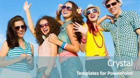  Presentation with young people diversity - Presentation design featuring young people having fun summer background and a teal colored foreground