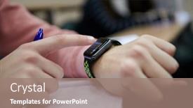  Presentation with smartwatch - PPT theme enhanced with student-uses-a-smartwatch background and a coral colored foreground