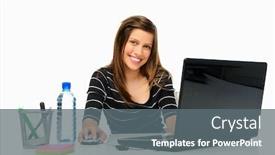  Presentation with student - Audience pleasing presentation design consisting of student uses laptop for studying and is isolated on white backdrop and a gray colored foreground