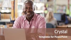  Presentation with student - Theme with student using laptop in library background and a tawny brown colored foreground