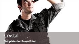  Presentation with looking for their - Colorful slide set enhanced with student veteran - portrait of young soldier handsome backdrop and a dark gray colored foreground