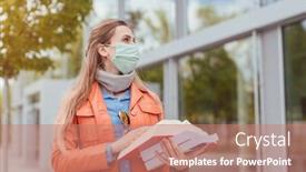  Presentation with university building - Beautiful presentation design featuring student-wearing-mask-during-covid backdrop and a coral colored foreground