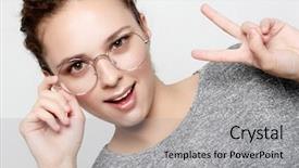  Presentation with female college student for health check up - Beautiful slide deck featuring student wears grey sweater round backdrop and a light gray colored foreground