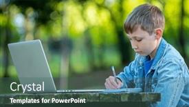  Presentation with writing notes - PPT theme having student-with-a-laptop background and a ocean colored foreground