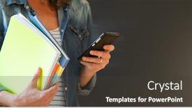  Presentation with smartphone - Colorful slides enhanced with student-with-books-and-smartphone backdrop and a dark gray colored foreground