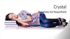  Presentation with sleep - Presentation theme consisting of student with books isolated background and a white colored foreground