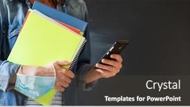  Presentation with pandemics - Slide deck with student-with-books-medical-mask background and a dark gray colored foreground