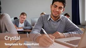  Presentation with computer science university - Theme with student with computer taking notes background and a coral colored foreground