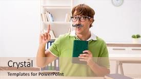  Presentation with reading - PPT theme featuring student with fake moustache reading background and a lemonade colored foreground