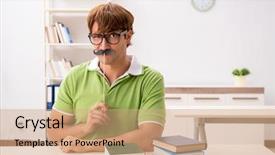  Presentation with reading - Beautiful presentation theme featuring student with fake moustache reading backdrop and a coral colored foreground
