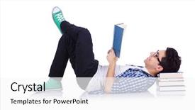  Presentation with student - Slide deck with student with lots of books background and a white colored foreground