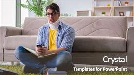  Presentation with test exam student - Slide set enhanced with student with neck injury preparing background and a  colored foreground