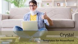  Presentation with injury - Beautiful slide set featuring student with neck injury preparing backdrop and a  colored foreground