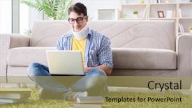  Presentation with test exam student - Presentation theme having student with neck injury preparing background and a  colored foreground